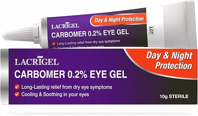 Lacrigel Dual CARBOMER 0.2% - Eye Gel for Dry, Tired, and Red Eyes - Soothes Irritation, Reduces Soreness - 24x7 Day and Night Protection - Safe and Premium Formulation - Sterile Pack of 10g