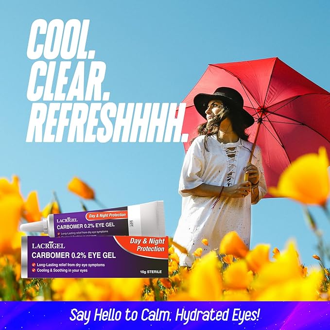 Lacrigel Dual CARBOMER 0.2% - Eye Gel for Dry, Tired, and Red Eyes - Soothes Irritation, Reduces Soreness - 24x7 Day and Night Protection - Safe and Premium Formulation - Sterile Pack of 10g - Image 4