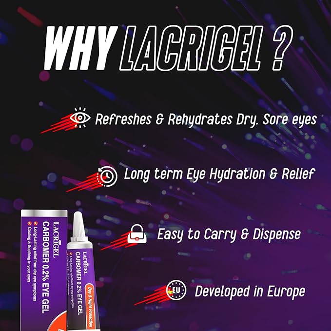 Lacrigel Dual CARBOMER 0.2% - Eye Gel for Dry, Tired, and Red Eyes - Soothes Irritation, Reduces Soreness - 24x7 Day and Night Protection - Safe and Premium Formulation - Sterile Pack of 10g - Image 5