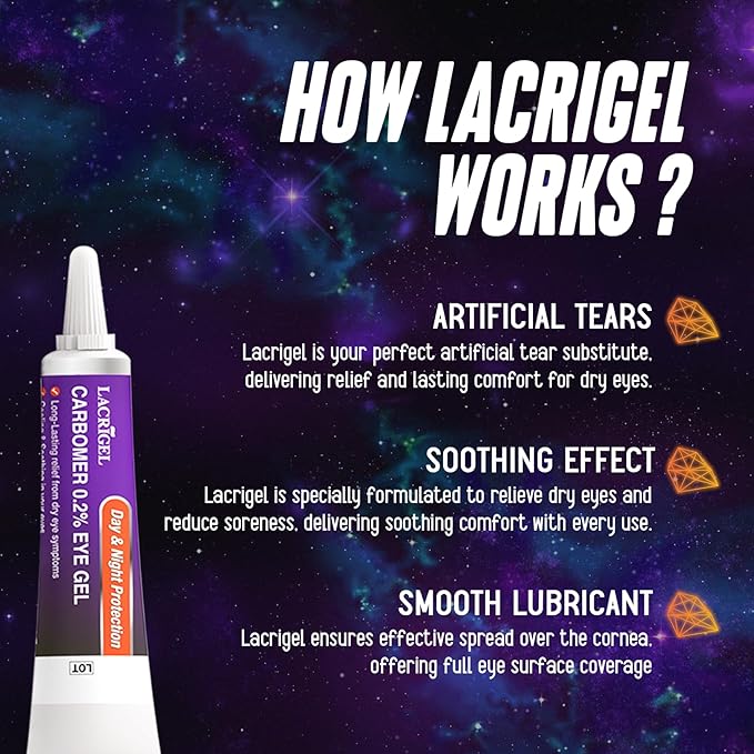 Lacrigel Dual CARBOMER 0.2% - Eye Gel for Dry, Tired, and Red Eyes - Soothes Irritation, Reduces Soreness - 24x7 Day and Night Protection - Safe and Premium Formulation - Sterile Pack of 10g - Image 6